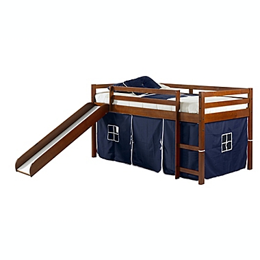 Twin Loft Bed in Espresso with Blue Tent Kit. View a larger version of this product image.