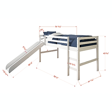 Twin Low Loft Bed in White with Blue Tent Kit. View a larger version of this product image.