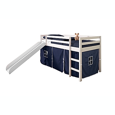 Twin Low Loft Bed in White with Blue Tent Kit. View a larger version of this product image.