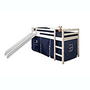 Twin Low Loft Bed in White with Blue Tent Kit