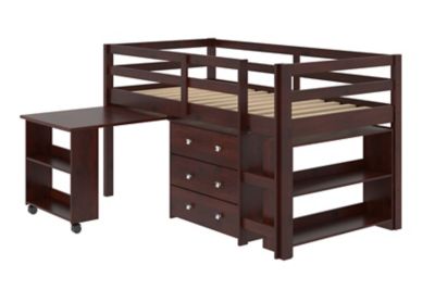 Twin Low Loft Bed with Storage in Cappuccino