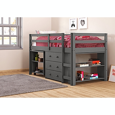 Twin Low Loft Bed with Storage in Dark Grey. View a larger version of this product image.