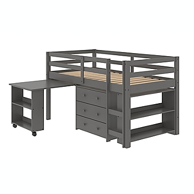 Twin Low Loft Bed with Storage in Dark Grey. View a larger version of this product image.