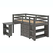 Twin Low Loft Bed with Storage in Dark Grey