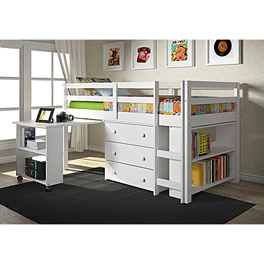 Twin Low Loft Bed with Storage in White. View a larger version of this product image.