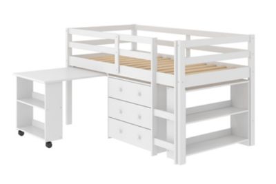 Twin Low Loft Bed with Storage in White