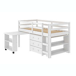 Twin Low Loft Bed with Storage in White
