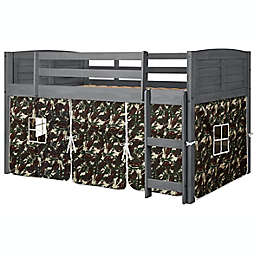 Louvered Twin Low Loft Bed in Antique Grey with Camo Tent Kit