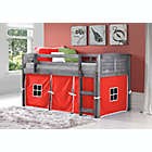 Alternate image 2 for Louvered Twin Low Loft Bed in Antique Grey with Red Tent Kit
