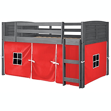 Louvered Twin Low Loft Bed in Antique Grey with Red Tent Kit. View a larger version of this product image.