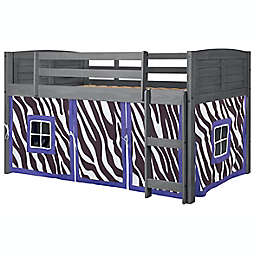Louvered Twin Low Loft Bed in Antique Grey with Zebra Tent Kit