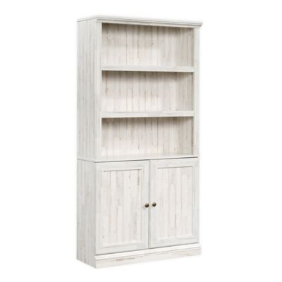 Sauder 5 Shelf Bookcase With Doors, Tall White Bookcase With Bottom Doors