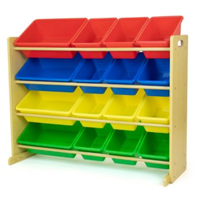 multi colored toy storage bins
