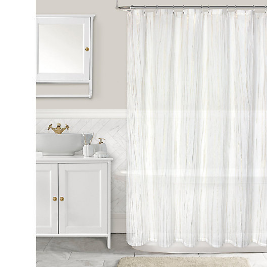 Alternate image 1 for Olivia & Oliver™ Birchwood Stripe Shower Curtain in Ivory/Gold