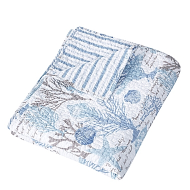50x60in Levtex Reversible Pattern - Coastal Blue and White Quilted Throw Cotton Fabric Zuma Beach