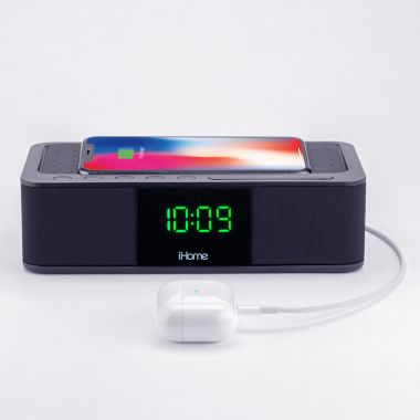 iHome&reg; Alarm Clock in Black with Wireless Charging and USB Charging. View a larger version of this product image.