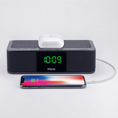 iHome&reg; Alarm Clock in Black with Wireless Charging and USB Charging. View a larger version of this product image.