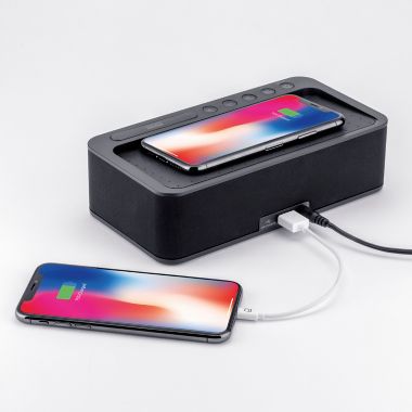 iHome&reg; Alarm Clock in Black with Wireless Charging and USB Charging. View a larger version of this product image.