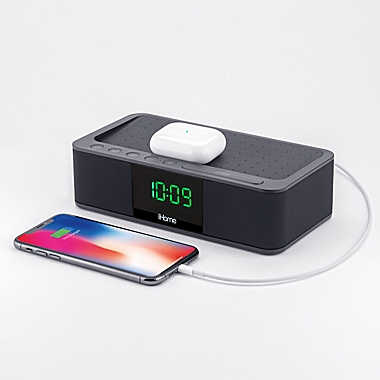 iHome&reg; Alarm Clock in Black with Wireless Charging and USB Charging. View a larger version of this product image.