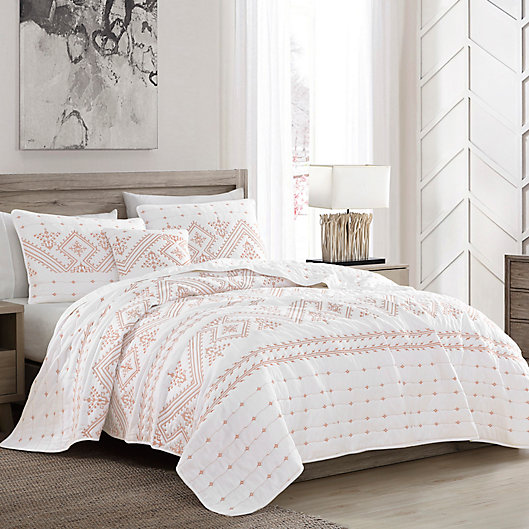 Alternate image 1 for Brielle Cross-Stitched 3-Piece Twin Quilt Set in Coral