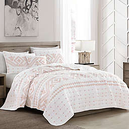Brielle Cross-Stitched 3-Piece Twin Quilt Set in Coral