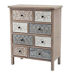 Rustic Carved Wood 8-Drawer Chest