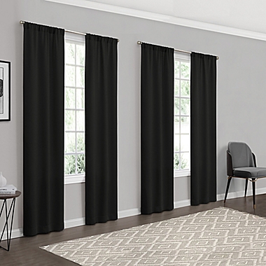 Eclipse Forrester 63-Inch Rod Pocket Room Darkening Window Curtain Panels in Black (Set of 4). View a larger version of this product image.