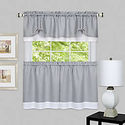MyHome Darcy 24-Inch Window Curtain Tier Pair and Valance in Grey/White