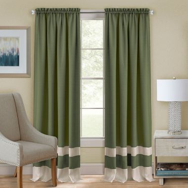 MyHome Darcy 84-Inch Rod Pocket Window Curtain Panel in Green/Camel (Single). View a larger version of this product image.