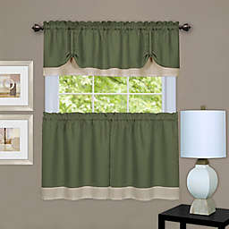 MyHome Darcy 24-Inch Window Curtain Tier Pair and Valance in Green/Camel