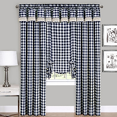 MyHome Buffalo Check 63-Inch Rod Pocket Light Filtering Window Curtain Panel in Navy (Single). View a larger version of this product image.