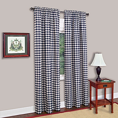 MyHome Buffalo Check 63-Inch Rod Pocket Light Filtering Window Curtain Panel in Navy (Single). View a larger version of this product image.