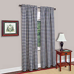 MyHome Buffalo Check 63-Inch Rod Pocket Light Filtering Window Curtain Panel in Navy (Single)