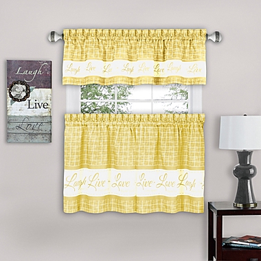 Live Love Laugh 24-Inch Window Curtain Tier Pair and Valance in Yellow. View a larger version of this product image.