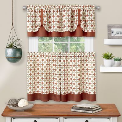MyHome Callie 24-Inch Kitchen Window Curtain Tier Pair and Valance in Spice/Tan