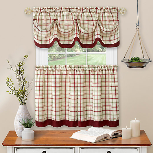 Alternate image 1 for Tattersall Kitchen Window Curtain Tier Pair & Valance Set