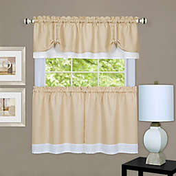 MyHome Darcy 36-Inch Window Curtain Tier Pair and Valance in Tan/White