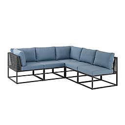 Forest Gate Modular 5-Piece Patio Sectional Set in Blue with Cushions