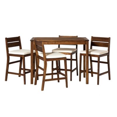 Forest Gate 5-Piece Acacia Wood Patio Counter-Height Dining Set with Cushions
