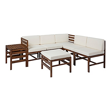 Forest Gate&trade; 7-Piece Modular Acacia Wood Patio Sectional Set in Dark Brown/White. View a larger version of this product image.