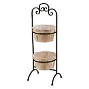Luxen Home 2-Tier Wood Planter with Metal Stand in Brown/Black