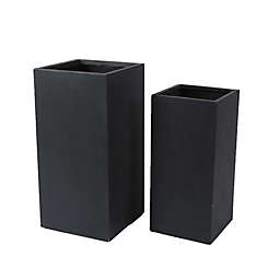 Luxen Home MgO Tall Square Smooth Planters in Grey (Set of 2)
