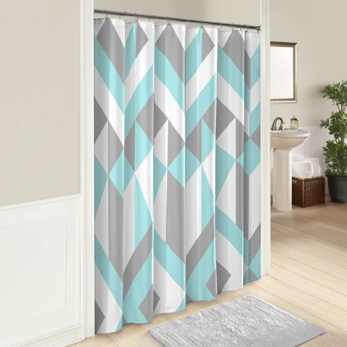 Marble Hill 72Inch x 72Inch Lena Shower Curtain in Aqua/Grey Bed