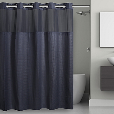 Hookless&reg; Waffle 71-Inch x 74-Inch Fabric Shower Curtain in Navy. View a larger version of this product image.