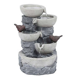 Luxen Home Tiered Pots Outdoor Fountain in Grey