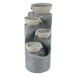 Luxen Home Modern Tiered Bowls Fountain in Grey with LED Light