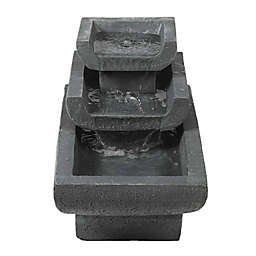 Luxen Home Cement Modern 3-Tiered Basin Fountain in Grey with LED