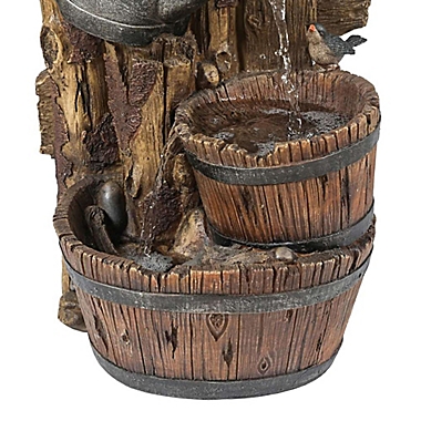 Details about   Luxen Home Polyresin Rustic Bird House and Barrel Patio Fountain with LED Lights 