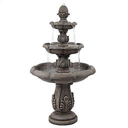 Luxen Home Pineapple 3-Tier Outdoor Fountain in Grey with Pump