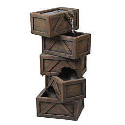 Luxen Home Cement Tiered Crates Outdoor Fountain in Brown